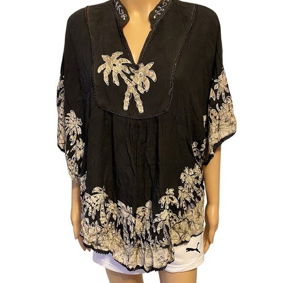 Advance Apparels Womens FreeSize TieDye Black Gray Boho Goth Embroidery Tank Top - Picture 1 of 9
